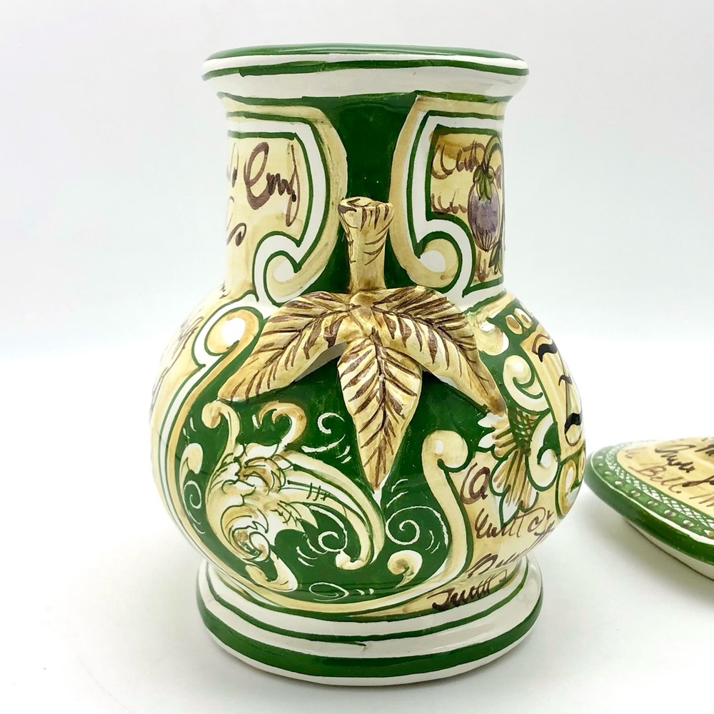 Italian Pottery Sugar Canister Zucchero With Lid Hand Painted Butterfly - Picture 3 of 13